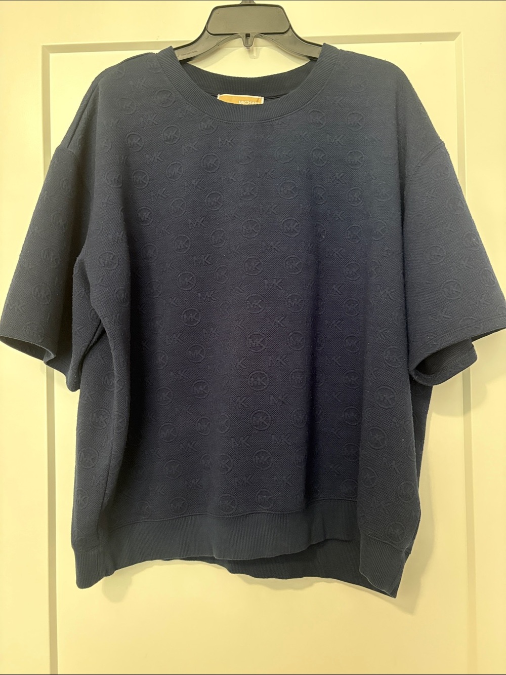 Michael Kors Navy Embossed Crewneck Short Sleeve Sweater